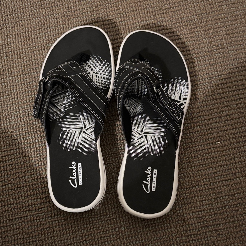 Clarks Black and White Patterned Sandals